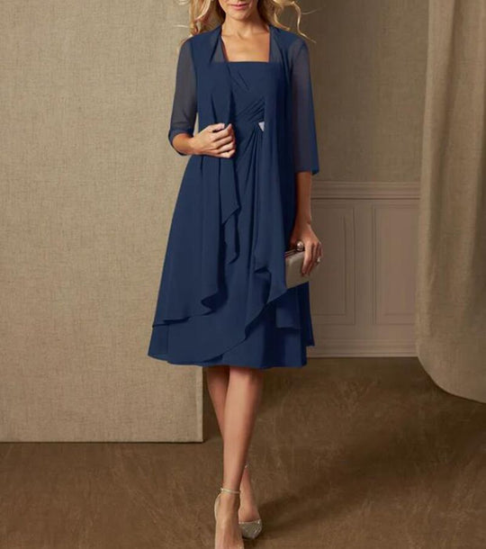 Damen nan Chiffon-Abendkleid mit Bolero und asymmetrischem Lagenrock R&B