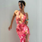 Damen Maxikleid mit elegantem Cut-Out-Design und floralen Akzenten R&B