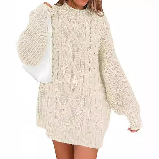 Damen Grobstrick Pulloverkleid mit asymmetrischem Saum und Zopfdesign R&B