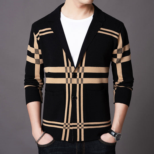 Herren eleganter Strickblazer mit modernem Karomuster R&B