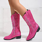 Damen nan Wildleder Westernstiefel mit spitzer Kappe und mittelhohem Blockabsatz R&B