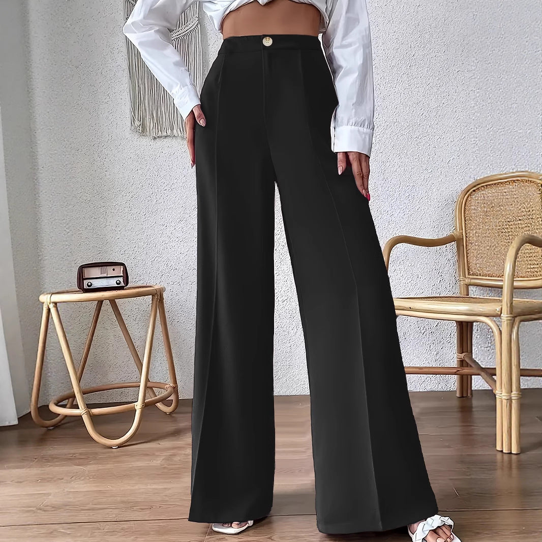 Damen Weit geschnittene Hose mit elegantem Hochbund und dekorativem Knopf R&B