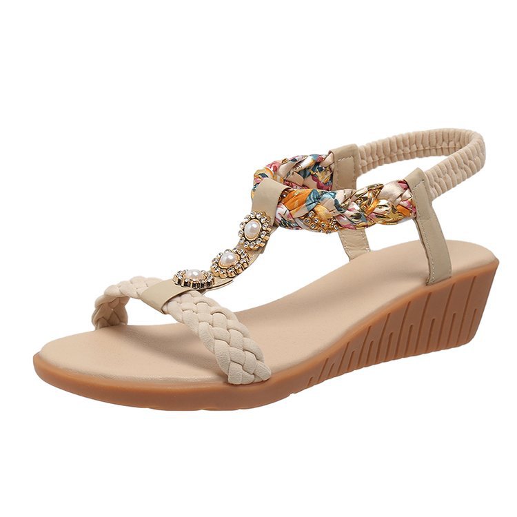 Damen Geschlossene Wedge-Sandalen mit dekorativem Zopfmuster und Anwendungen R&B