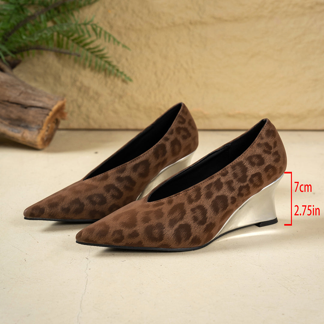 Damen elegante Wedge-Pumps mit Leopardenmuster R&B