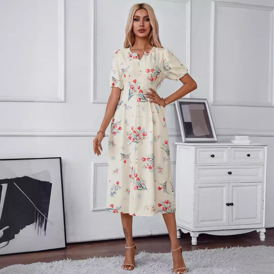Damen Midi-Kleid mit floralen Akzenten R&B