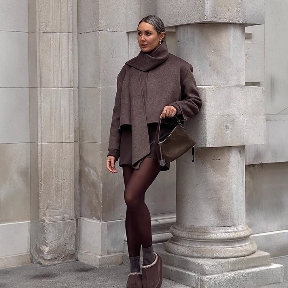 Damen Oversized Wickeljacke mit kuscheligem Kragen R&B