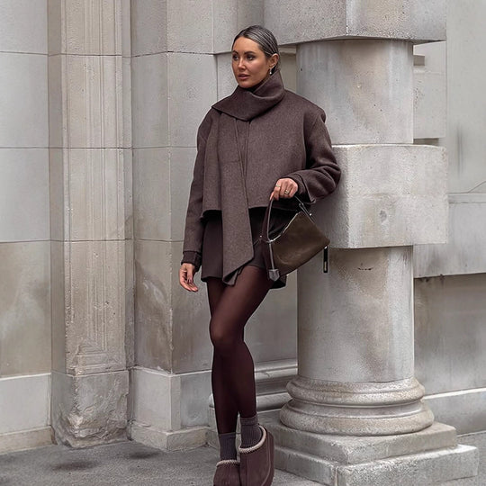 Damen Oversized Wickeljacke mit kuscheligem Kragen R&B