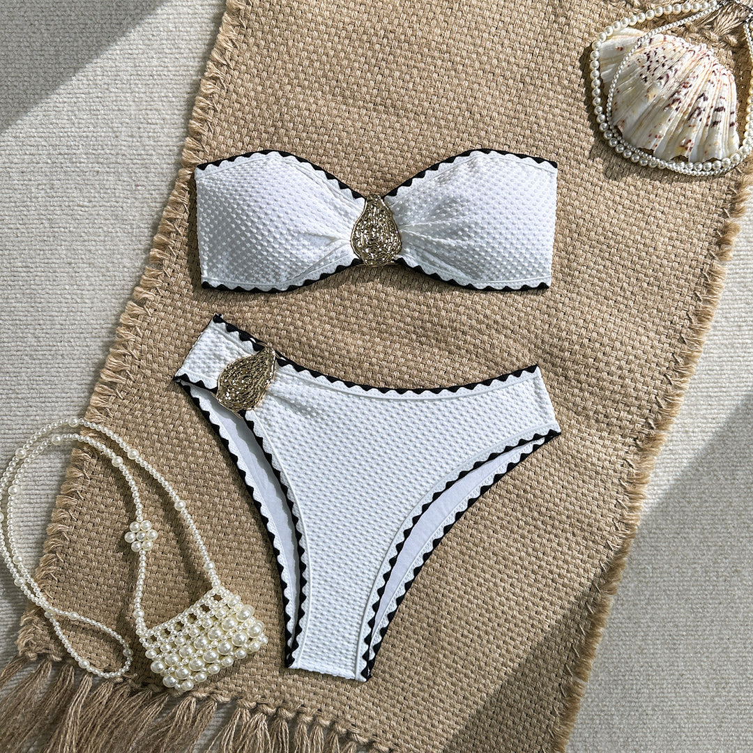 Damen Bandeau-Bikini mit metallischen Akzenten und Raffungen R&B