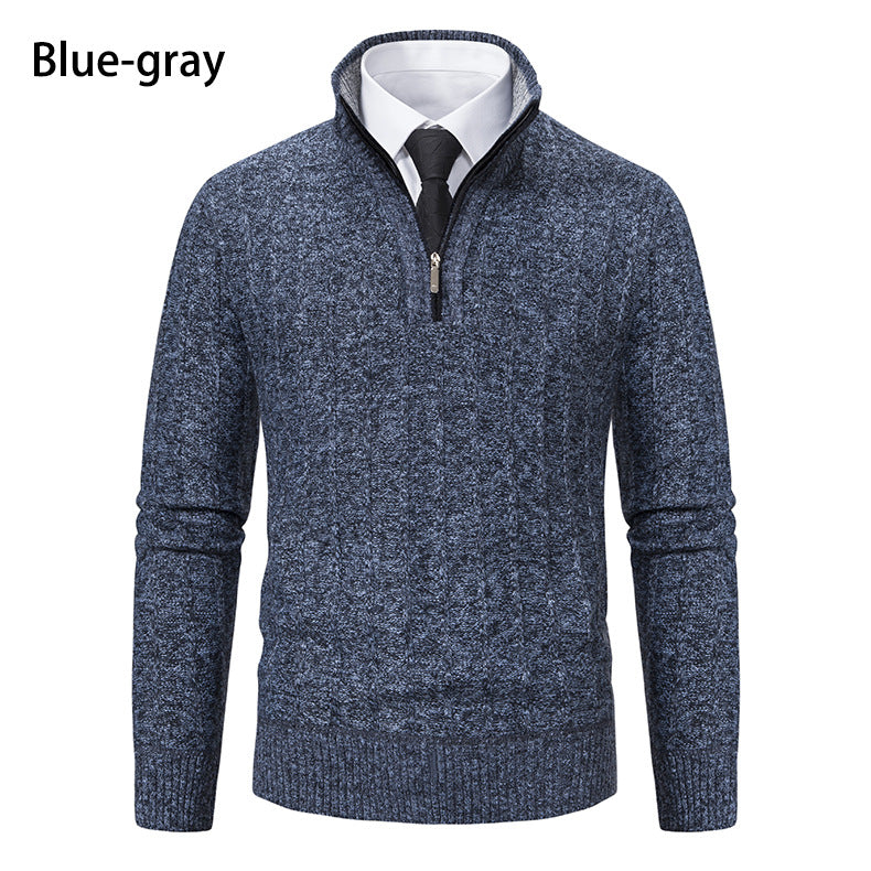 Herren Strickpullover mit hochabschließendem Kragen und Reißverschluss Taschen