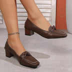 Damen Pumps mit dekorativem Knoten und bequemem Blockabsatz R&B