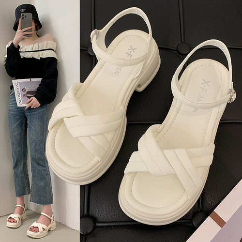 Damen Sandalen mit elegantem Kreuzriemen und komfortablem Blockabsatz R&B