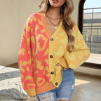 Damen Leichte Strickjacke mit farbenfrohem Leopardenmuster R&B