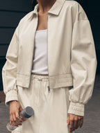 Damen Modischer cropped Windbreaker mit elastischen Bündchen R&B