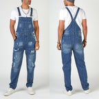 Herren Jeans-Latzhose aus gewaschenem Denim mit Rissdetails