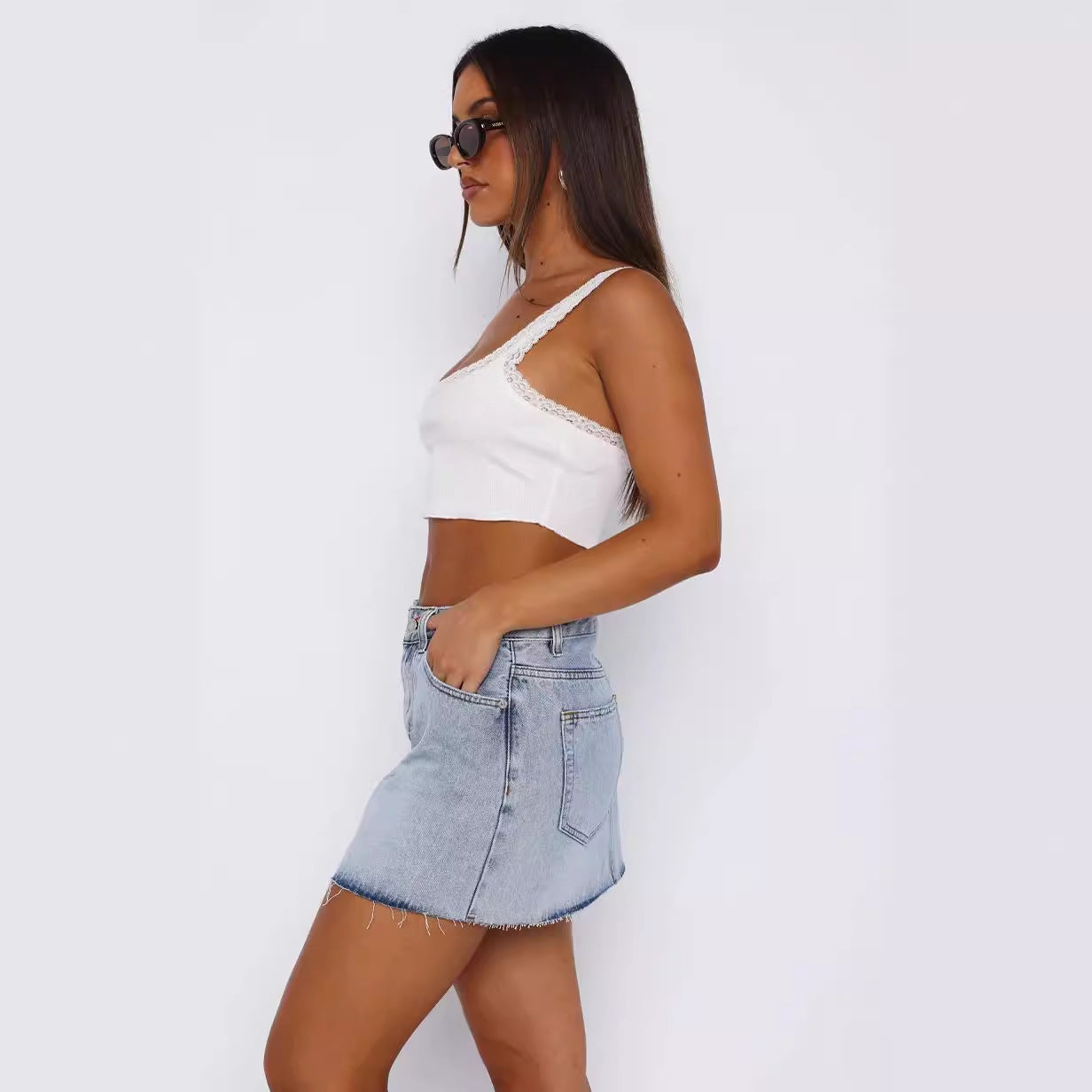 Damen-Crop-Top mit Häkelrand und minimalistischer Silhouette R&B
