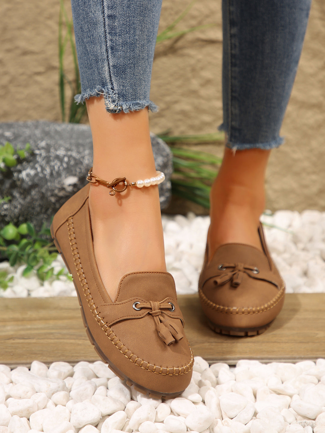 Damen bequeme Mokassins mit flexibler Sohle und eleganter Knoten-Applikation R&B