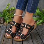 Damen Modische Sandalen mit dekorativen Rechteck-Applikationen und ergonomischem Fußbett R&B