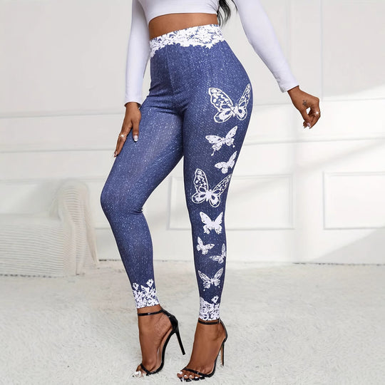 Damen Leggings mit hohem Taillenbund und femininen Spitzenakzenten R&B