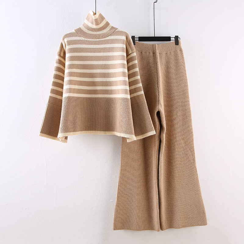 Damen Lässiges Strickensemble mit hohem Kragen und breiten Ärmeln R&B