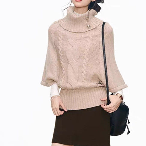 Damen Strickkleid mit voluminösen Ärmeln und elegantem Rollkragen R&B