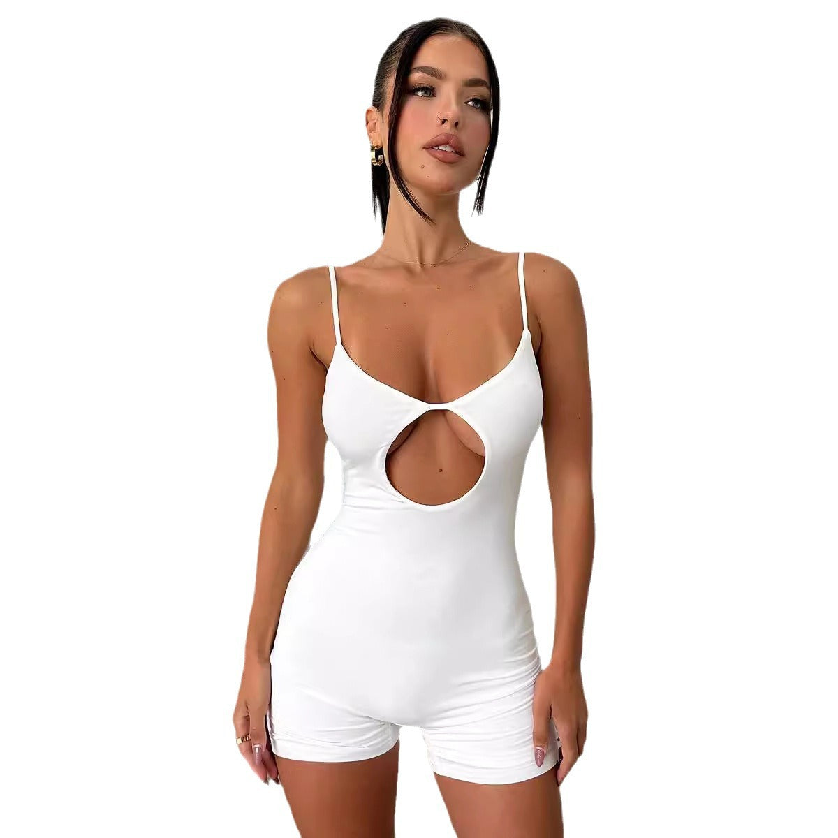 Damen figurbetonter Jumpsuit mit verführerischem Cut-Out und Spaghettiträgern R&B