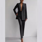 Damen elegantes Zweiteiler-Anzug-Set mit tailliertem Blazer und schmalen Hosen