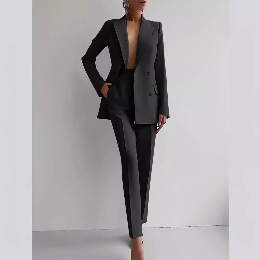 Damen elegantes Zweiteiler-Anzug-Set mit tailliertem Blazer und schmalen Hosen