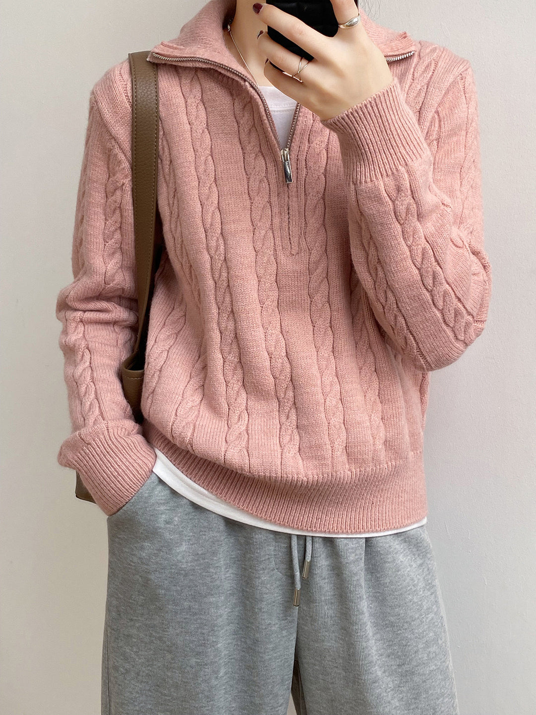 Damen Kuscheliger Strickpullover mit Stehkragen und Zopfdesign R&B