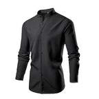 Herren elegantes Langarmhemd mit stehendem Kragen und modernen Knopfdetails R&B