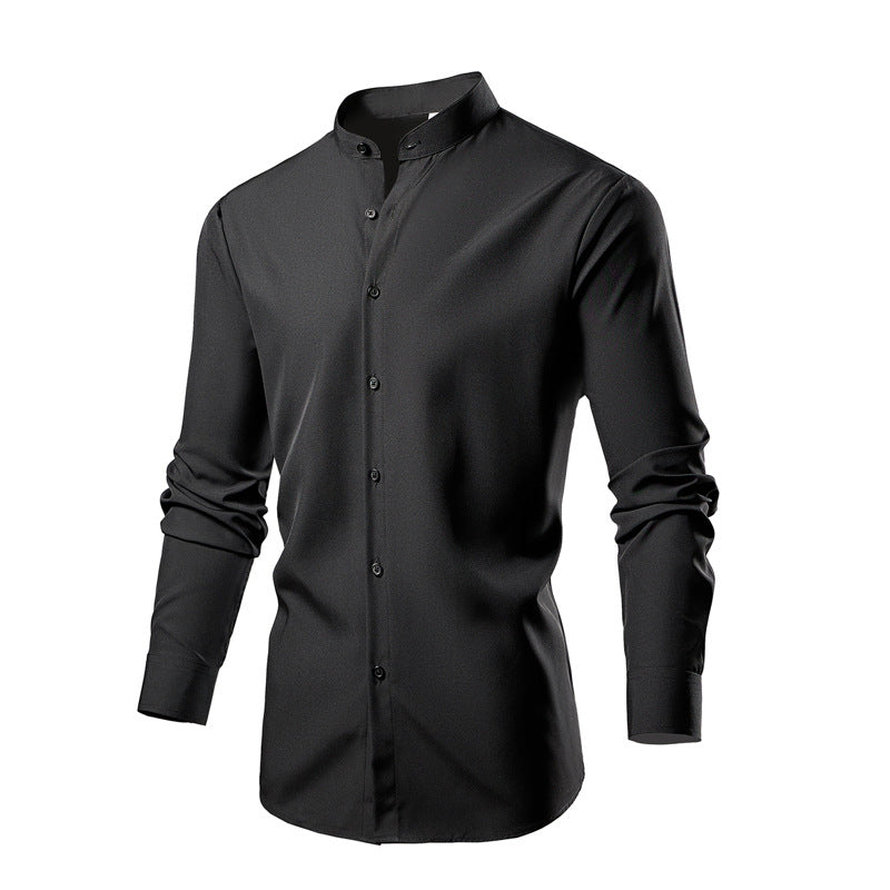 Herren elegantes Langarmhemd mit stehendem Kragen und modernen Knopfdetails R&B