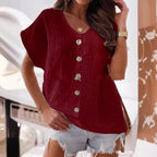 Damen legere Bluse mit Knopfleiste und asymmetrischem Schnitt