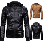 Herren Kunstlederjacke mit Kapuze und Fleece-Futter