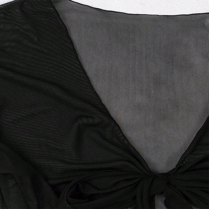 Damen Crop-Top mit V-Ausschnitt und dekorativem Bindand