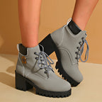 Damen modische Chunky-High-Top-Stiefeletten mit stabiler Profilsohle und elegantem Design R&B
