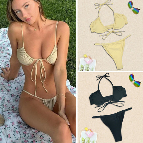 Damen Push-Up Bikini mit verstellbaren Bindebändern R&B