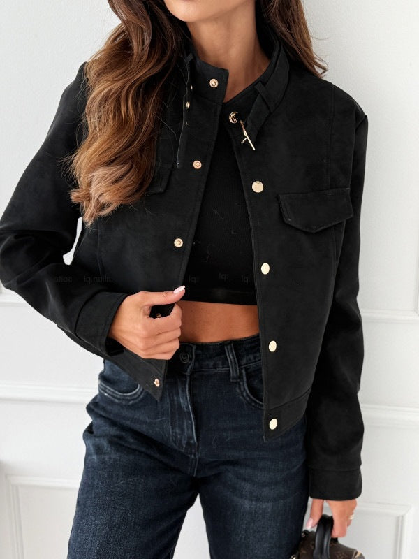 Damen Kurzjacke im Biker-Stil mit dekorativen Knöpfen R&B