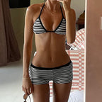 Damen trendiges Bikini-Set mit tieferem Ausschnitt und verstellbaren Trägern R&B