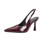 Damen elegante Slingback-Pumps mit spitzem Design und glänzender Oberfläche