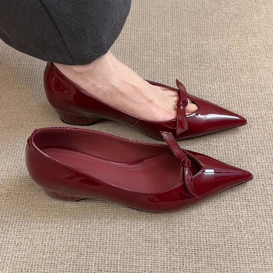 Damen spitze Ballerinas mit schickem Schleifen-Detail und komfortablem Blockabsatz R&B