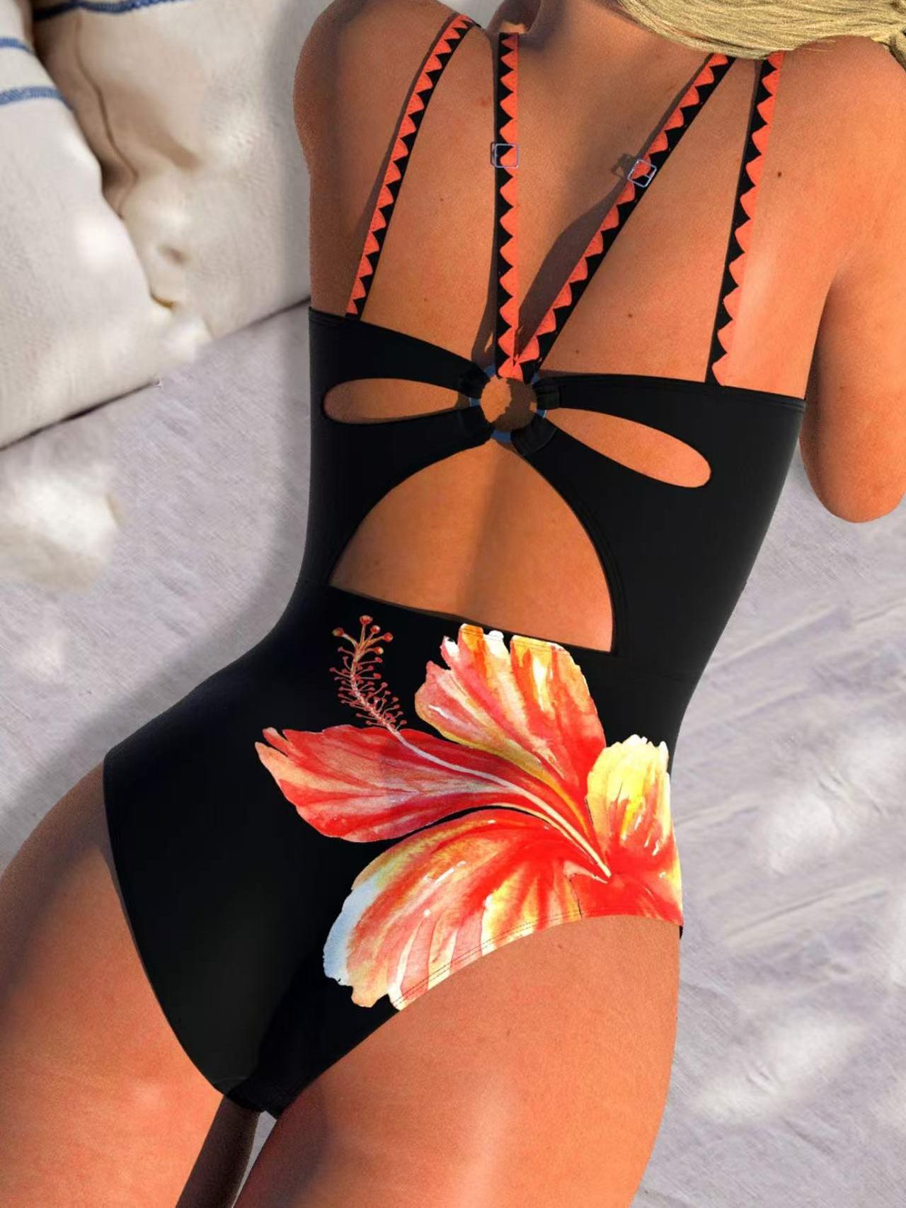 Damen Eleganter Badeanzug mit Blumenapplikationen R&B
