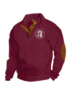 Herren nan Heritage-Strukturpullover mit Stehkragen Lederimitat-Besatz Ellenbogen-Patches und Halbknopfleiste R&B