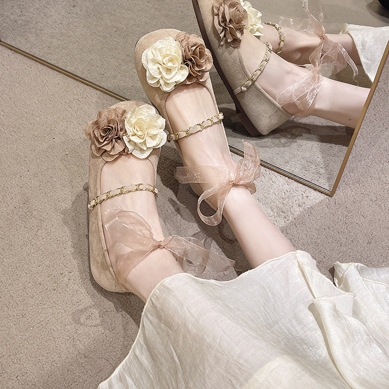 Damen Ballerinas mit floralem Design und eleganter Bandverzierung R&B