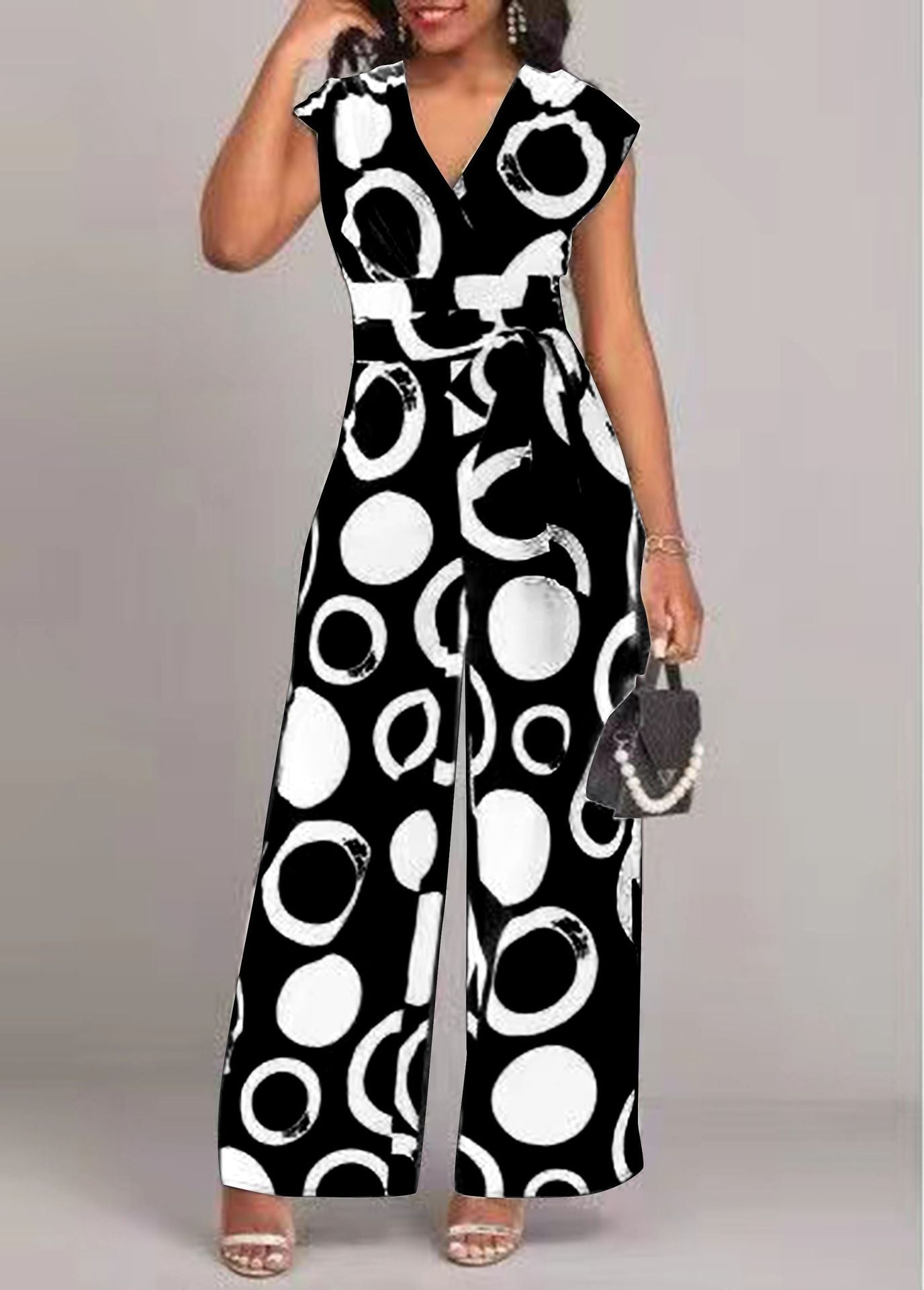 Damen modischer Jumpsuit mit elegantem V-Ausschnitt und weitem Bein