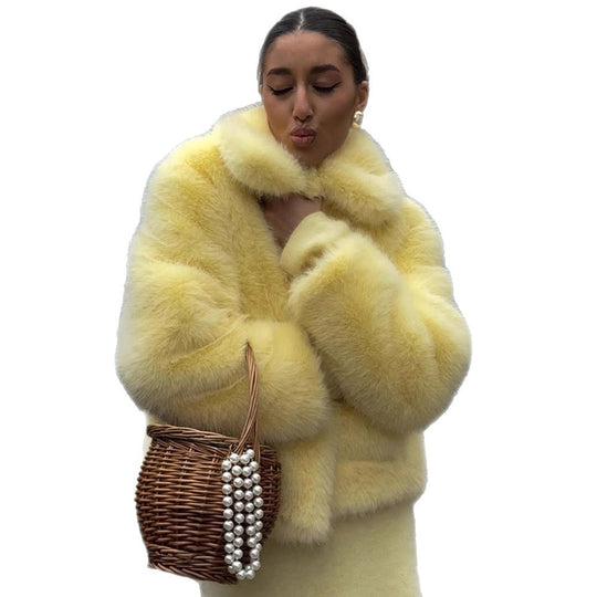 Damen Kunstpelzjacke mit voluminösen Ärmeln R&B