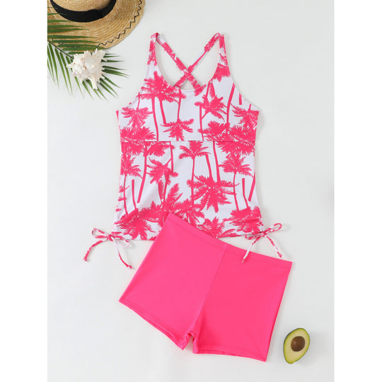 Damen Tankini-Set mit aufregendem Palmenmotiv und verstellbaren Schnüren R&B