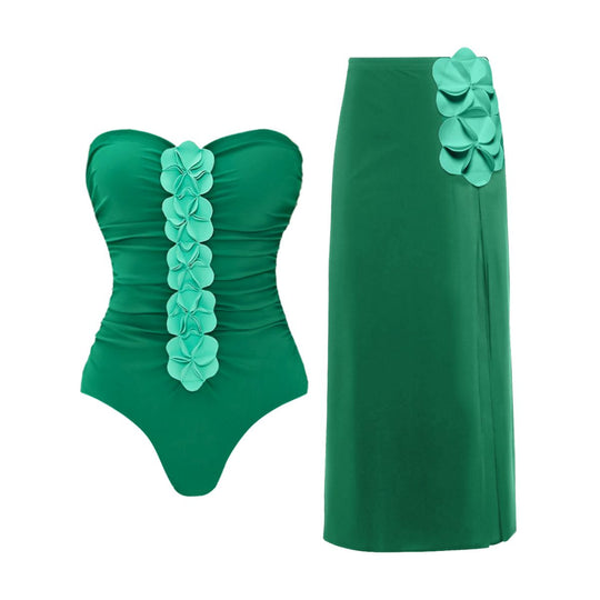 Damen Schwimmanzug mit floralem Oberteil und eleganter Maxi-Rock R&B
