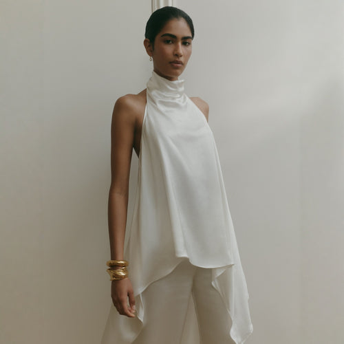 Damen elegantes satinierter Einteiler mit asymmetrischem Schnitt R&B