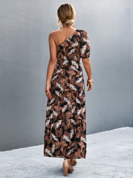 Damen Maxikleid mit asymmetrischem Schnitt und einzigartigem Palmblätterdruck R&B