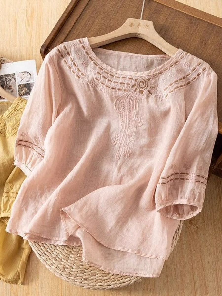 Damen Embroidered Bluse mit 3/4-Ärmeln R&B