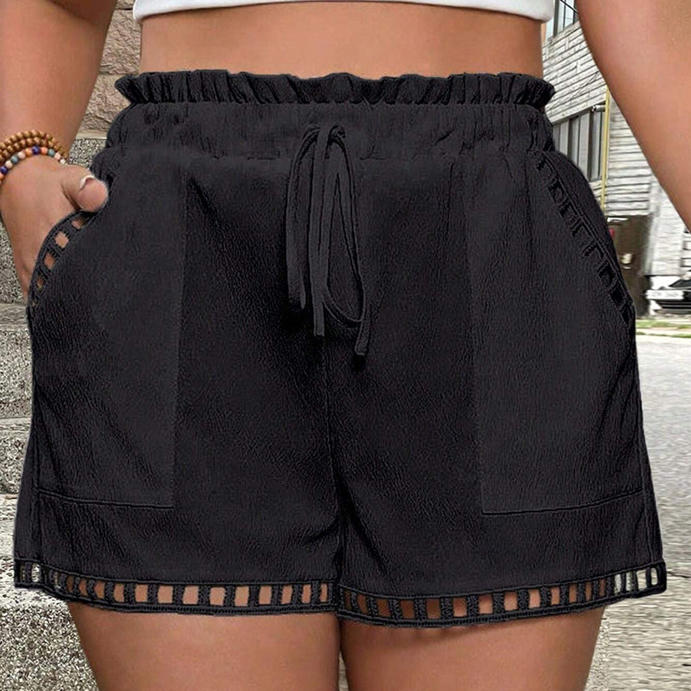 Damen Freizeit Shorts mit elastischem Bund und dekorativem Netzdetails R&B